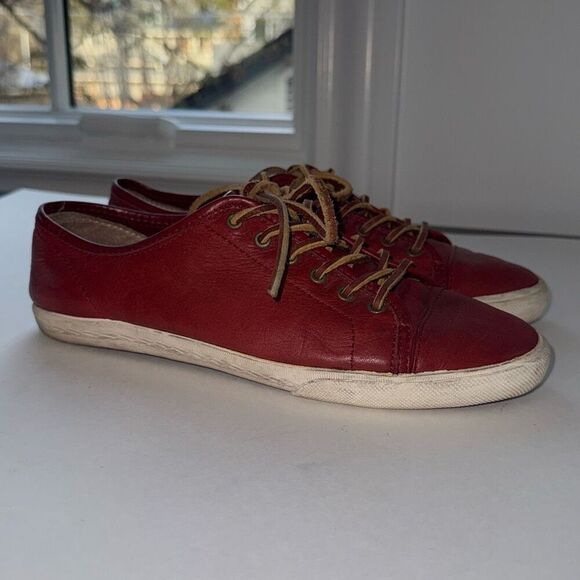 Frye Bud Red Leather Lace Up Sneakers Size 8.5 - Picture 3 of 8